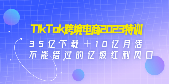 TikTok跨境电商2023特训：35亿下载＋10亿月活，不能错过的亿级红利风口_双星网创_创业赚钱_抖音教程_短视频教程