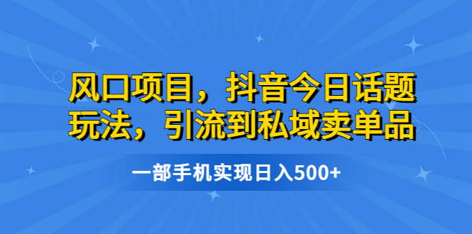 风口项目，抖音今日话题玩法，引流到私域卖单品，一部手机实现日入500+_双星网创_创业赚钱_抖音教程_短视频教程