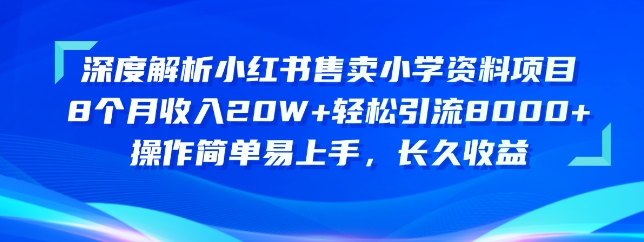 深度解析小红书售卖小学资料项目，操作简单易上手，长久收益_双星网创_创业赚钱_抖音教程_短视频教程