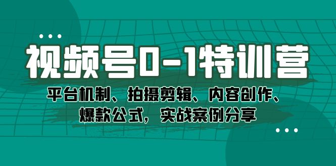 视频号0-1特训营：平台机制、拍摄剪辑、内容创作、爆款公式，实战案例分享_双星网创_创业赚钱_抖音教程_短视频教程