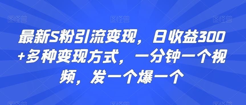 最新S粉引流变现，日收益300+多种变现方式，一分钟一个视频，发一个爆一个【揭秘】_双星网创_创业赚钱_抖音教程_短视频教程