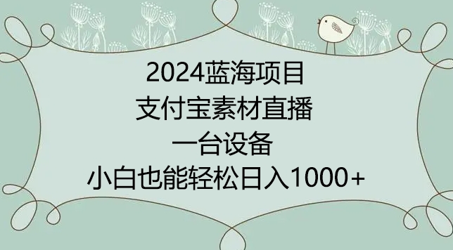 2024年蓝海项目，支付宝素材直播，无需出境，小白也能日入1000+ ，实操教程_双星网创_创业赚钱_抖音教程_短视频教程