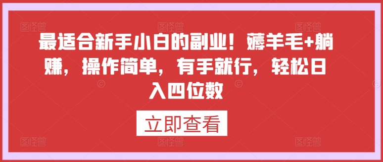 最适合新手小白的副业！薅羊毛+躺赚，操作简单，有手就行，轻松日入四位数_双星网创_创业赚钱_抖音教程_短视频教程