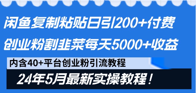 闲鱼复制粘贴日引200+付费创业粉，24年5月最新方法！割韭菜日稳定5000+收益_双星网创_创业赚钱_抖音教程_短视频教程