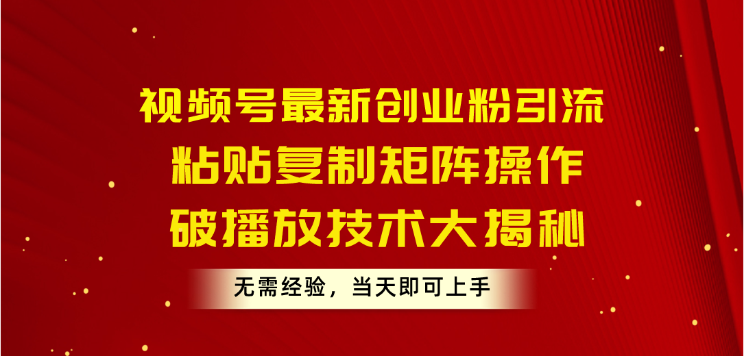 （10803期）视频号最新创业粉引流，粘贴复制矩阵操作，破播放技术大揭秘，无需经验…_双星网创_创业赚钱_抖音教程_短视频教程