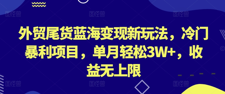 外贸尾货蓝海变现新玩法，冷门暴利项目，单月轻松3W+，收益无上限_双星网创_创业赚钱_抖音教程_短视频教程