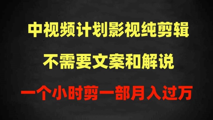 中视频计划影视纯剪辑，不需要文案和解说，一个小时剪一部，100%过原创月入过万_双星网创_创业赚钱_抖音教程_短视频教程