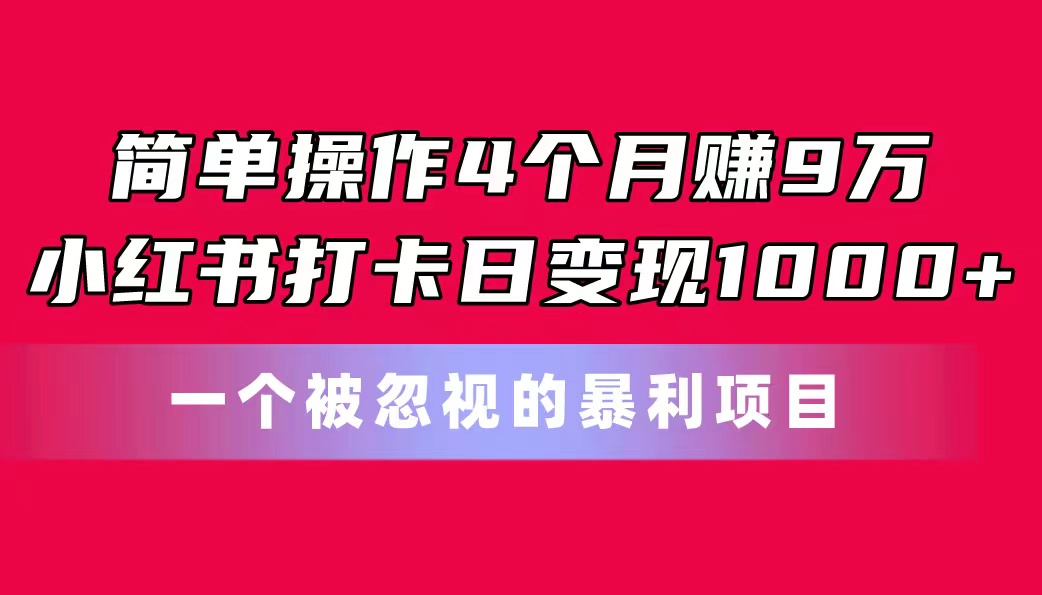简单操作4个月赚9万！小红书打卡日变现1000+！一个被忽视的暴力项目_双星网创_创业赚钱_抖音教程_短视频教程