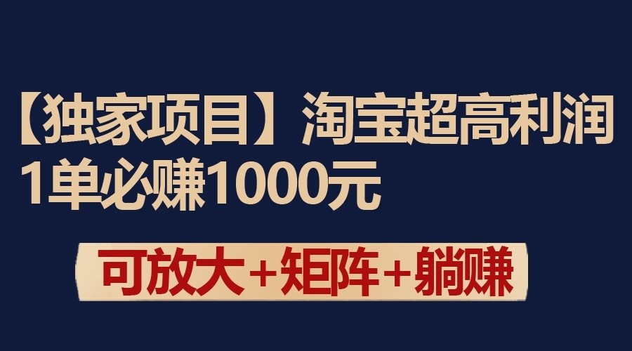 独家淘宝超高利润项目：1单必赚1000元，可放大可矩阵操作_双星网创_创业赚钱_抖音教程_短视频教程