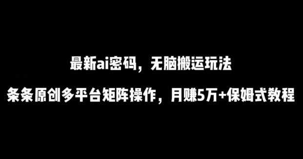 最新ai流量密码，傻瓜式搬运玩法，条条原创，多平台矩阵操作，月赚5万+保姆式教程_双星网创_创业赚钱_抖音教程_短视频教程