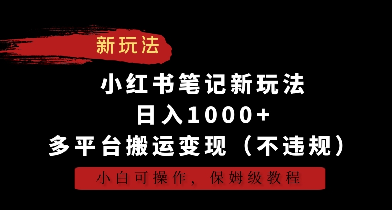 小红书笔记新玩法，日入1000+，多平台搬运变现（不违规），小白可操作，保姆级教程_双星网创_创业赚钱_抖音教程_短视频教程