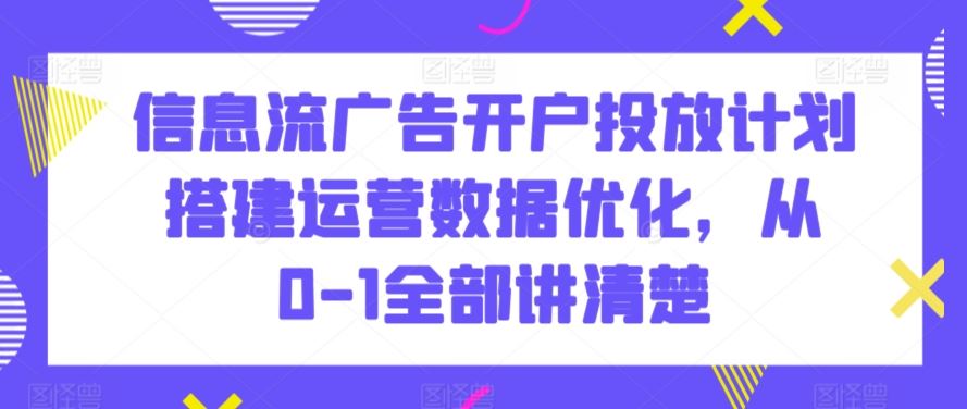信息流广告开户投放计划搭建运营数据优化，从0-1全部讲清楚_双星网创_创业赚钱_抖音教程_短视频教程