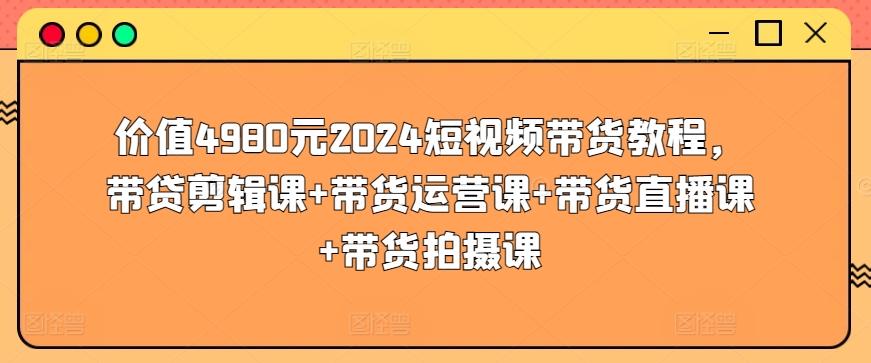 价值4980元2024短视频带货教程，带贷剪辑课+带货运营课+带货直播课+带货拍摄课_双星网创_创业赚钱_抖音教程_短视频教程