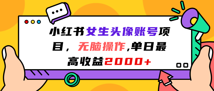 小红书女生头像账号项目，无脑操作“”单日最高收益2000+_双星网创_创业赚钱_抖音教程_短视频教程