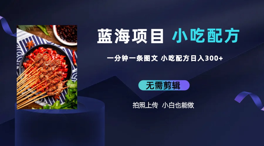 蓝海项目一分钟一条图文作品-日入300+小吃配方项目（附 684G小吃配方）_双星网创_创业赚钱_抖音教程_短视频教程