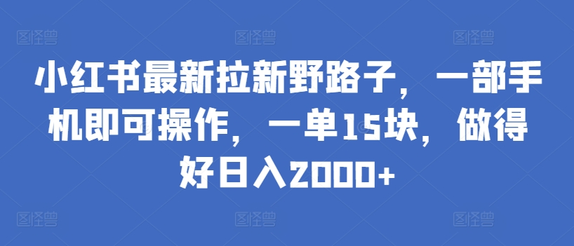 小红书最新拉新野路子，一部手机即可操作，一单15块，做得好日入2000+_双星网创_创业赚钱_抖音教程_短视频教程