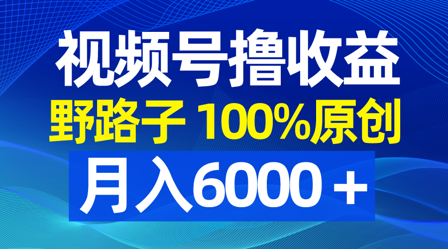 视频号野路子撸收益，100%原创，条条爆款，月入6000＋_双星网创_创业赚钱_抖音教程_短视频教程
