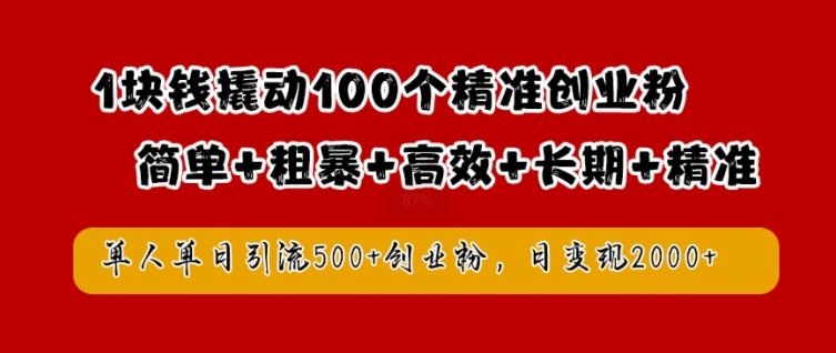 1块钱撬动100个精准创业粉，简单粗暴高效长期精准，单人单日引流500+创业粉，日变现2k【揭秘】_双星网创_创业赚钱_抖音教程_短视频教程