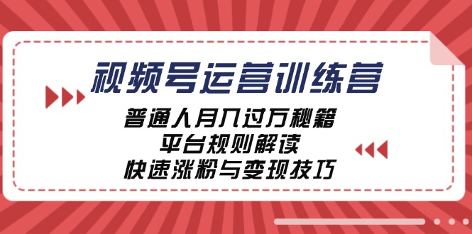 视频号运营训练营：普通人月入过万秘籍，平台规则解读，快速涨粉与变现_双星网创_创业赚钱_抖音教程_短视频教程
