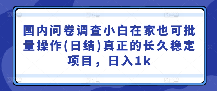 国内问卷调查小白在家也可批量操作(日结)真正的长久稳定项目，日入1k【揭秘】_双星网创_创业赚钱_抖音教程_短视频教程